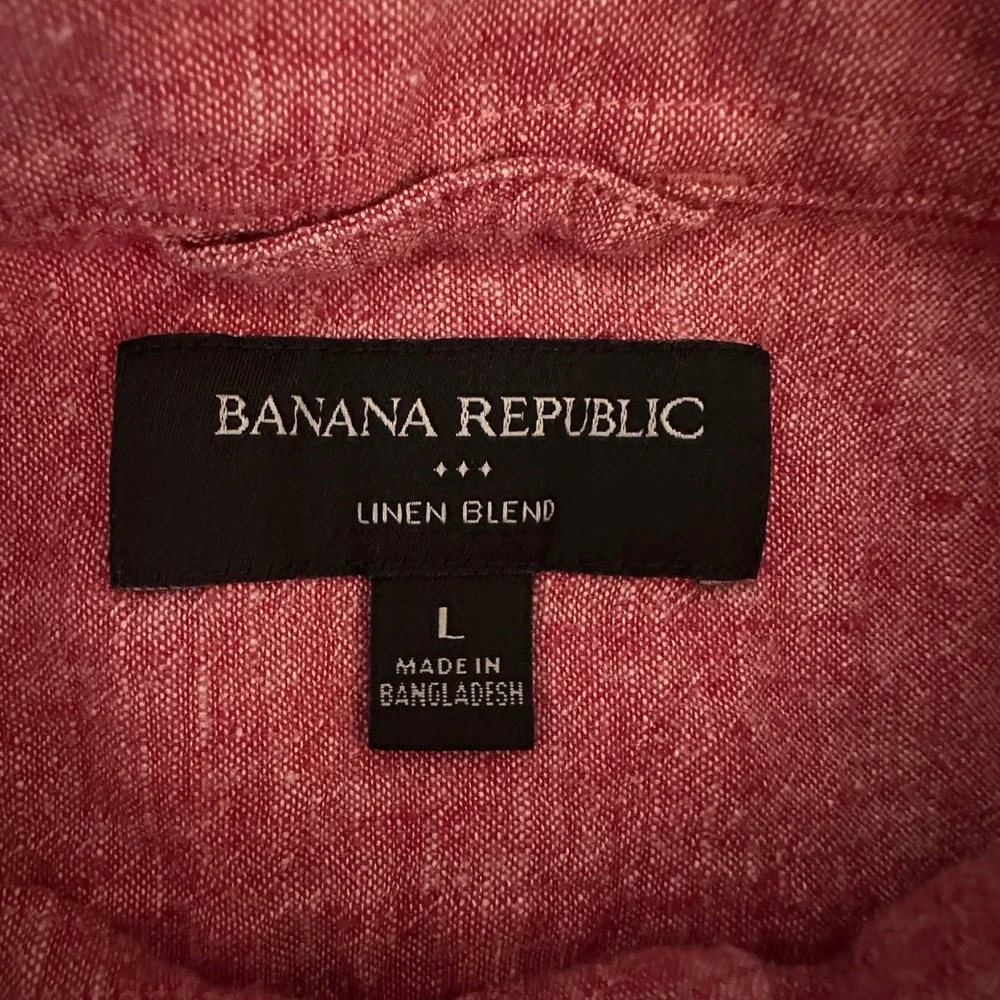 Banana Republic Linen Blend Shirt Men Red Short Sleeve Button Coastal Preppy L